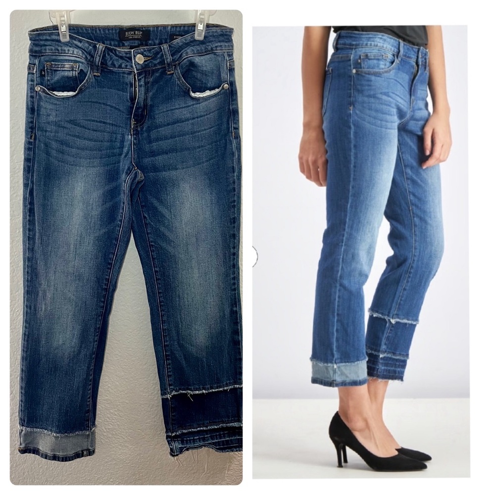Judy Blue Straight Fit Tiered Raw Hem Ankle Jeans Size 7/28